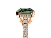 Solitaire Engagement Ring Setting for Fancy Green Asscher Cut Center with Widening Pave Band and Claw Prong Head in Rose Gold