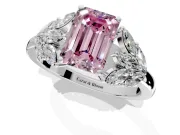 Leaf Cluster Engagement Ring Setting for Fancy Pink Emerald Cut Center with Marquise Accents and Prong Head in Platinum