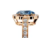 Bezel-Framed Halo Engagement Ring Setting for Fancy Blue Oval Center with Pave Band and Prong Head in Rose Gold