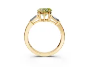 3 Stone Engagement Ring Setting for Fancy Yellow Heart-Shaped Center with Baguette Accents and Prong Head in Yellow Gold