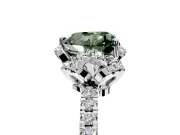 Halo Engagement Ring Setting for Fancy Green Heart-Shaped Center with Openwork Halo, Pave Band and Prong Head in Platinum