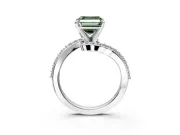 Solitaire Engagement Ring Setting for Fancy Green Asscher Cut Center with Pave Bypass Swirl Band and Prong Head in White Gold