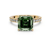 Solitaire Engagement Ring Setting for Fancy Green Asscher Cut Center with Fine Pave Band and Claw Prong Head in Yellow Gold