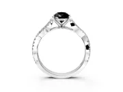 Solitaire Engagement Ring Setting for Fancy Black Pear-Shaped Center with Twisted Pave Split Shank and Prong Head in Sterling Silver