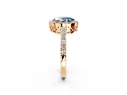 Halo Engagement Ring Setting for Fancy Blue Oval Center with Heart-Shaped Openwork, Pave Band and Prong Head in Rose Gold