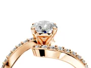 Solitaire Engagement Ring Setting for Pear-Shaped Center with Pave Bypass Swirl Band and Prong Head in Rose Gold