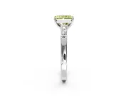 3 Stone Engagement Ring Setting for Fancy Yellow Radiant Cut Center with Tapered Baguettes, Plain Band and Prong Head in Sterling Silver