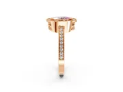 Halo Engagement Ring Setting for Fancy Pink Oval Center with Milgrain Halo, Pave Band and Prong Head in Rose Gold