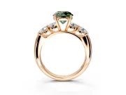 5 Stone Engagement Ring Setting for Fancy Green Round Cut Center with Graduated Accents and Prong Head in Rose Gold