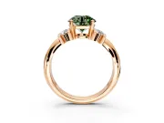 Solitaire Engagement Ring Setting for Fancy Green Round Cut Center with Grooved Bar Accent Band and Prong Head in Rose Gold