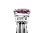 Solitaire Engagement Ring Setting for Fancy Pink Emerald Cut Center with Grooved Bar Accent Band and Prong Head in Platinum
