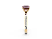 Solitaire Engagement Ring Setting for Fancy Pink Asscher Cut Center with Channel Baguette Band and Prong Head in Yellow Gold