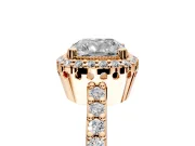 Halo Engagement Ring Setting for Cushion Cut Center with Inner Milgrain Border and Prong Head in Rose Gold