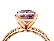 Solitaire Engagement Ring Setting for Fancy Pink Princess Cut Center with XO Engraved Band and Prong Head in Rose Gold
