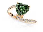 Solitaire Engagement Ring Setting for Fancy Green Heart-Shaped Center with Pave Bypass Swirl Band and Prong Head in Rose Gold
