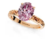 Solitaire Engagement Ring Setting for Fancy Pink Oval Center with Scrollwork Band and Prong Head in Rose Gold