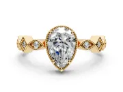Milgrain Bezel Engagement Ring Setting for Pear-Shaped Center with Marquise Stations and Bezel Head in Yellow Gold