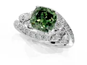 Halo Engagement Ring Setting for Fancy Green Cushion Cut Center with Marquise and Pave Bypass Band and Prong Head in White Gold