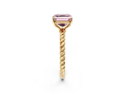 Solitaire Engagement Ring Setting for Fancy Pink Asscher Cut Center with Plain Twisted Rope Band and Prong Head in Yellow Gold