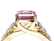 Solitaire Engagement Ring Setting for Fancy Pink Asscher Cut Center with Graduated Shared Prongs and Prong Head in Yellow Gold