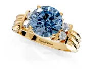 Solitaire Engagement Ring Setting for Fancy Blue Round Cut Center with Grooved Bar Accent Band and Prong Head in Yellow Gold