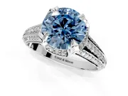 Solitaire Engagement Ring Setting for Fancy Blue Round Cut Center with Accented Split Shank and Prong Head in Platinum