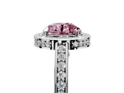 Halo Engagement Ring Setting for Fancy Pink Round Cut Center with Framed Halo, Pave Band and Prong Head in Platinum