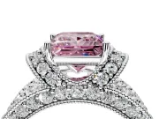 Pave Engagement Ring Setting for Fancy Pink Princess Cut Center with Curved Accent Rows, Openwork and Prong Head in White Gold