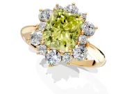 Small-Accent Cluster Halo Engagement Ring Setting for Fancy Yellow Radiant Cut Center with Plain Band and Prong Head in Yellow Gold
