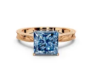 Solitaire Engagement Ring Setting for Fancy Blue Princess Cut Center with Engraved Milgrain Band and Prong Head in Rose Gold