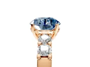 5 Stone Engagement Ring Setting for Fancy Blue Round Cut Center with Plain Band and Prong Head in Rose Gold
