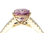 Solitaire Engagement Ring Setting for Fancy Pink Princess Cut Center with Pave Split Shank and Prong Head in Yellow Gold