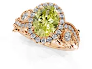 Milgrain Halo Engagement Ring Setting for Fancy Yellow Oval Center with Shoulder Bezels and Prong Head in Rose Gold