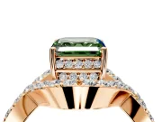 Halo Engagement Ring Setting for Fancy Green Asscher Cut Center with Pave Infinity Twist Band and Prong Head in Rose Gold