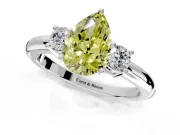 3 Stone Engagement Ring Setting for Fancy Yellow Pear-Shaped Center with Wide Plain Band and Prong Head in Platinum