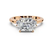 3 Stone Engagement Ring Setting for Princess Cut Center with Wide Plain Band and Prong Head in Rose Gold
