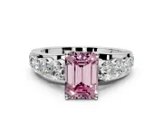Solitaire Engagement Ring Setting for Fancy Pink Emerald Cut Center with Graduated Shared Prongs and Prong Head in Sterling Silver