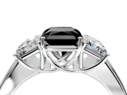3 Stone Engagement Ring Setting for Fancy Black Radiant Cut Center with Raised Basket Heads and Prong Head in Sterling Silver