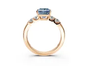 5 Stone Engagement Ring Setting for Fancy Blue Princess Cut Center with Plain Band and Prong Head in Rose Gold