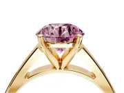 Solitaire Engagement Ring Setting for Fancy Pink Round Cut Center with Tapered Split Shoulders and Prong Head in Yellow Gold