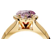 Halo Engagement Ring Setting for Fancy Pink Heart-Shaped Center with Knife Ridge Cathedral Band and Prong Head in Yellow Gold