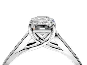 Solitaire Engagement Ring Setting for Emerald Cut Center with Round Cut Channel Band and Prong Head in Sterling Silver