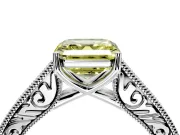Solitaire Engagement Ring Setting for Fancy Yellow Asscher Cut Center with Engraved Pave Band and Prong Head in Platinum