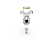 Halo Engagement Ring Setting for Fancy Yellow Princess Cut Center with Pave Infinity Twist Band and Prong Head in Sterling Silver