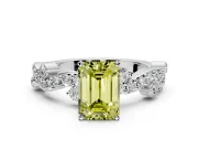 Solitaire Engagement Ring Setting for Fancy Yellow Emerald Cut Center with Bar-Station Pave Twist and Prong Head in Platinum
