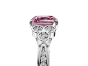 Cluster Engagement Ring Setting for Fancy Pink Asscher Cut Center with Bezel Accent Clusters and Prong Head in White Gold