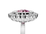Halo Engagement Ring Setting for Fancy Pink Round Cut Center with Milgrain Bezel Rim, Plain Band and Prong Head in White Gold