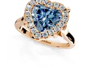 Single Halo Engagement Ring Setting for Fancy Blue Heart-Shaped Center with Corner Claws, Plain Band and Prong Head in Rose Gold