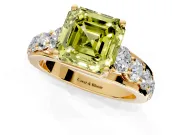 Solitaire Engagement Ring Setting for Fancy Yellow Asscher Cut Center with Graduated Shared Prongs and Prong Head in Yellow Gold