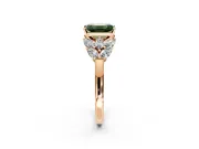 Leaf Cluster Engagement Ring Setting for Fancy Green Emerald Cut Center with Marquise Accents and Prong Head in Rose Gold